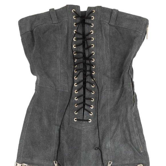 NEW UNRAVEL PROJECT Grey Leather Lace Up Strapless Jumpsuit Size XS $2100 - Picture 2 of 4